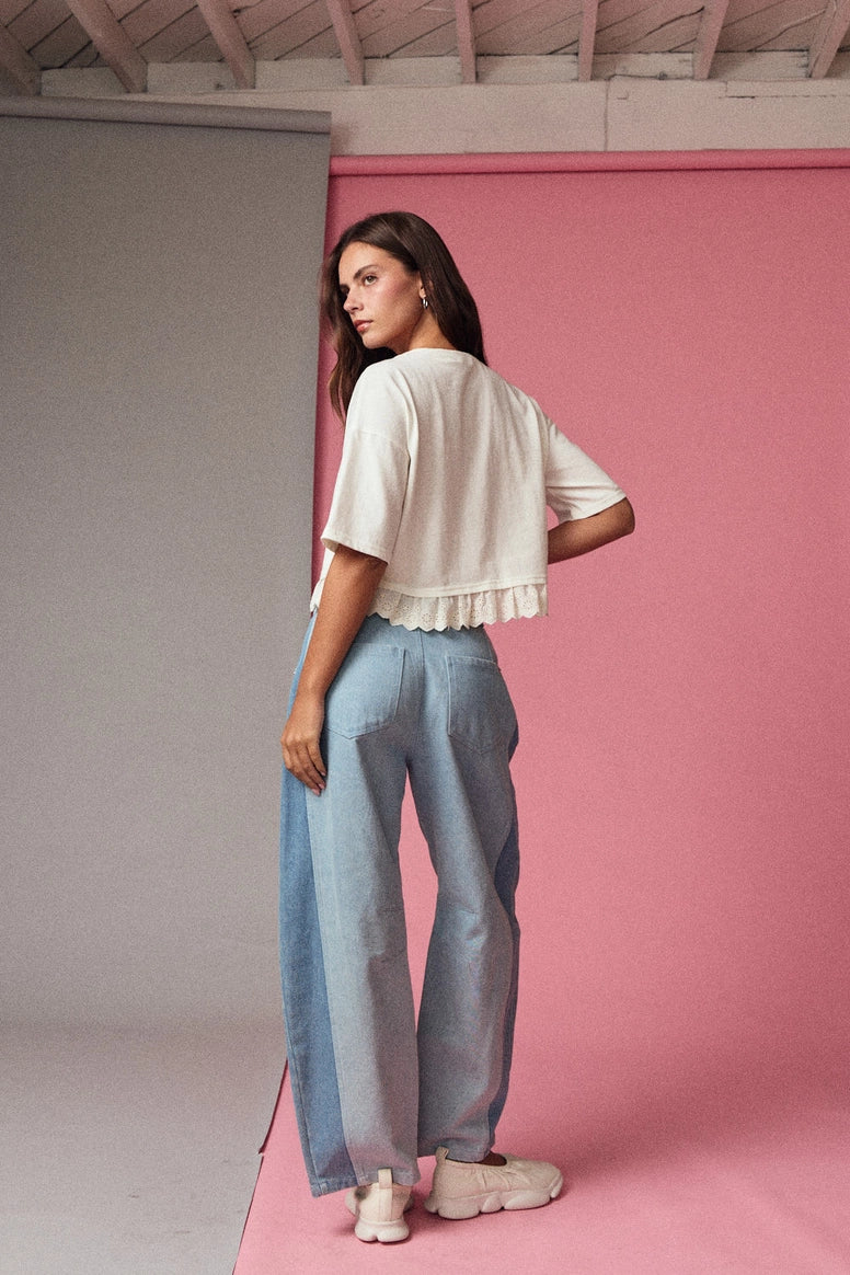 Eyelet Hem Boxy Knit Top