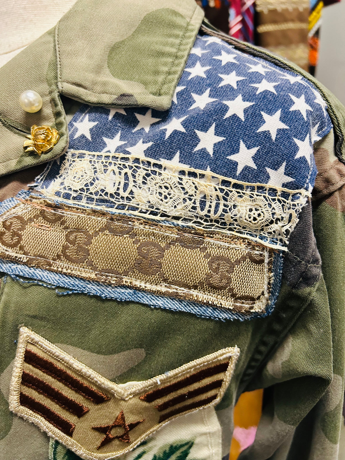 OOAK Vintage Military Scarf/Remix Jacket