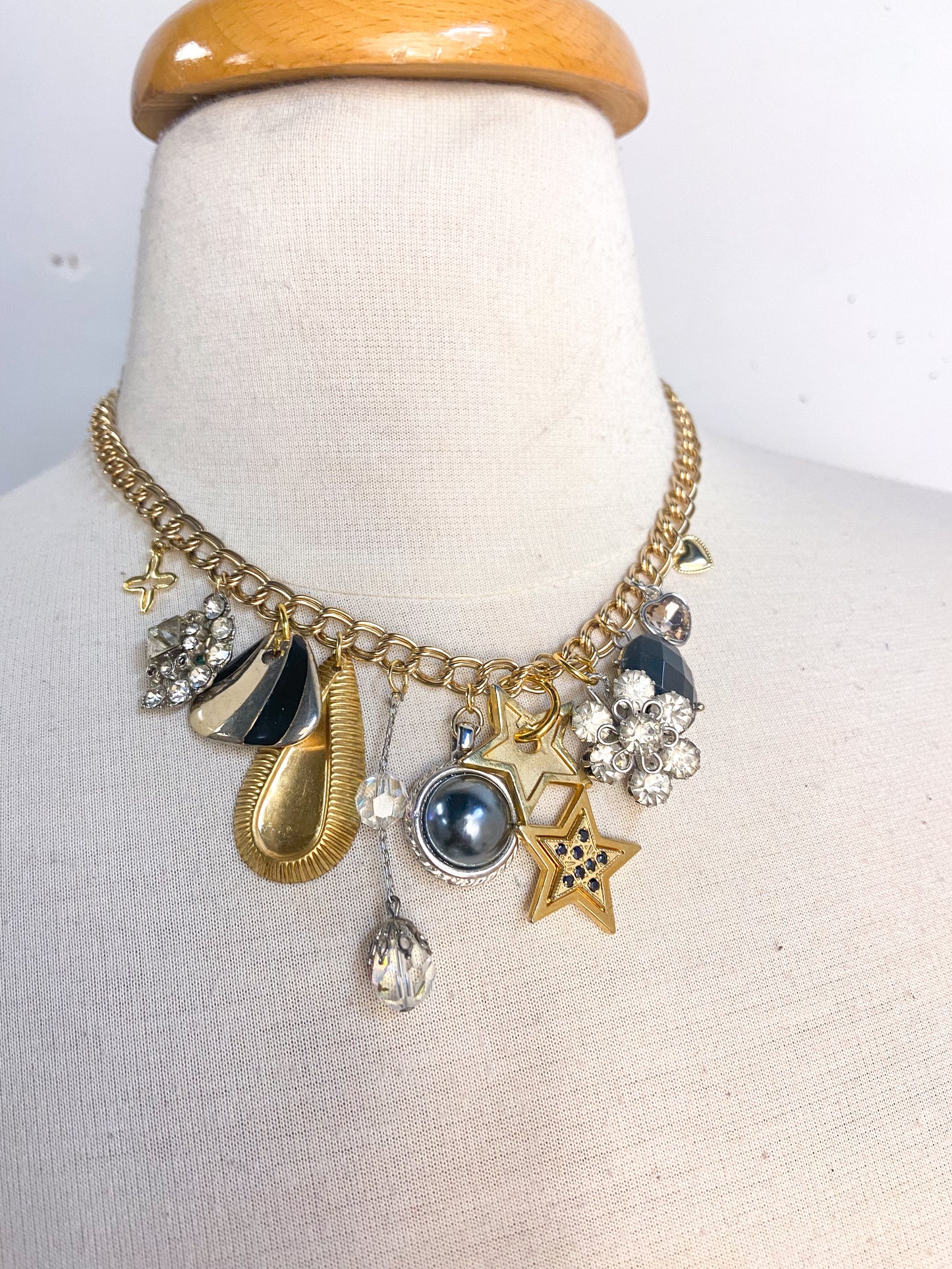 OOAK Vintage Silver and Gold Mix Charm Necklace