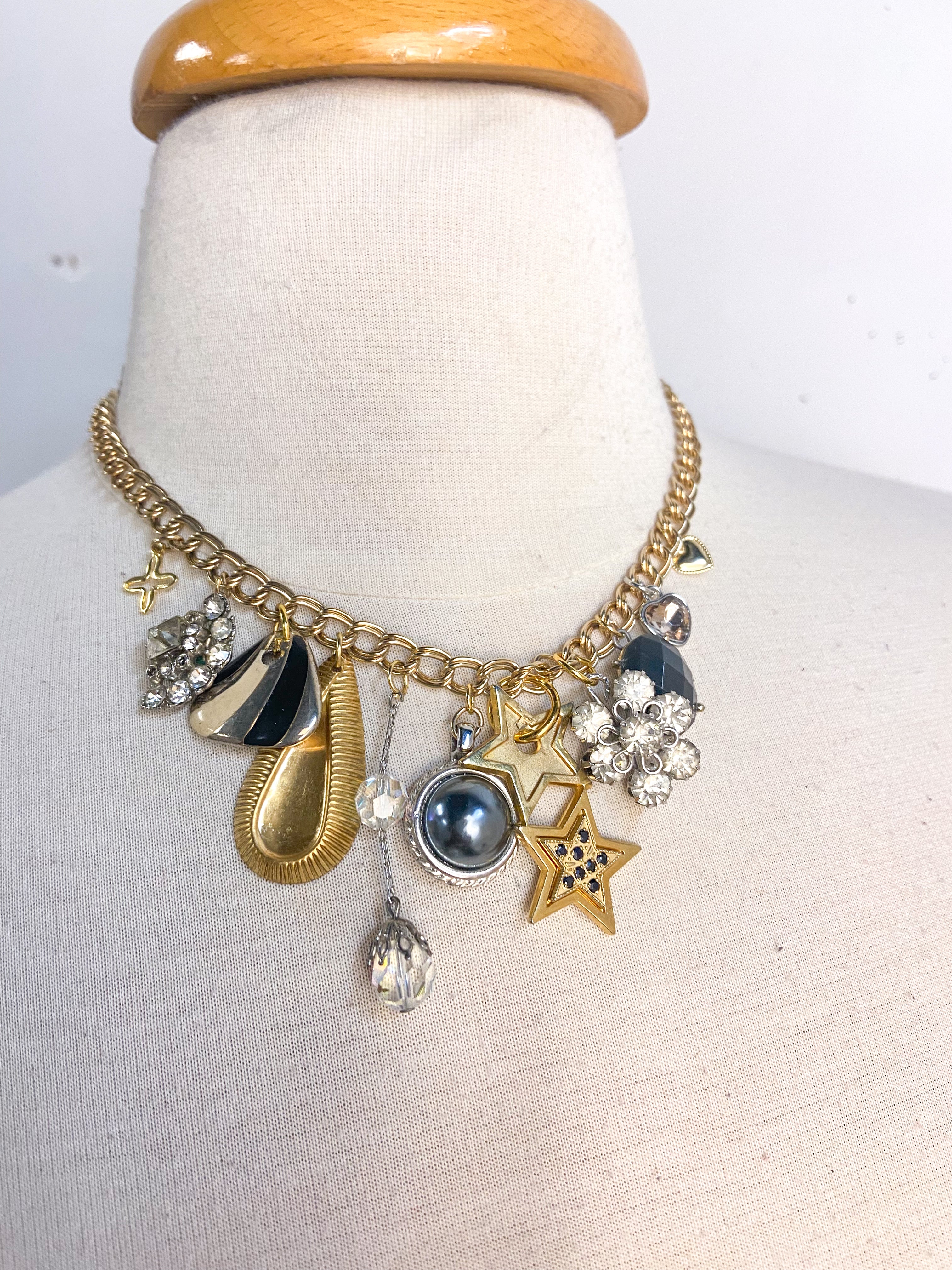 OOAK Vintage Silver and Gold Mix Charm Necklace