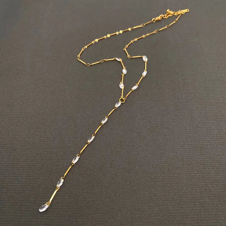 Zircon linked18K Gold Plated S.Steel Y-Neck Necklace
