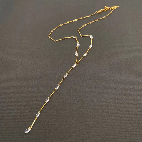 Zircon linked18K Gold Plated S.Steel Y-Neck Necklace