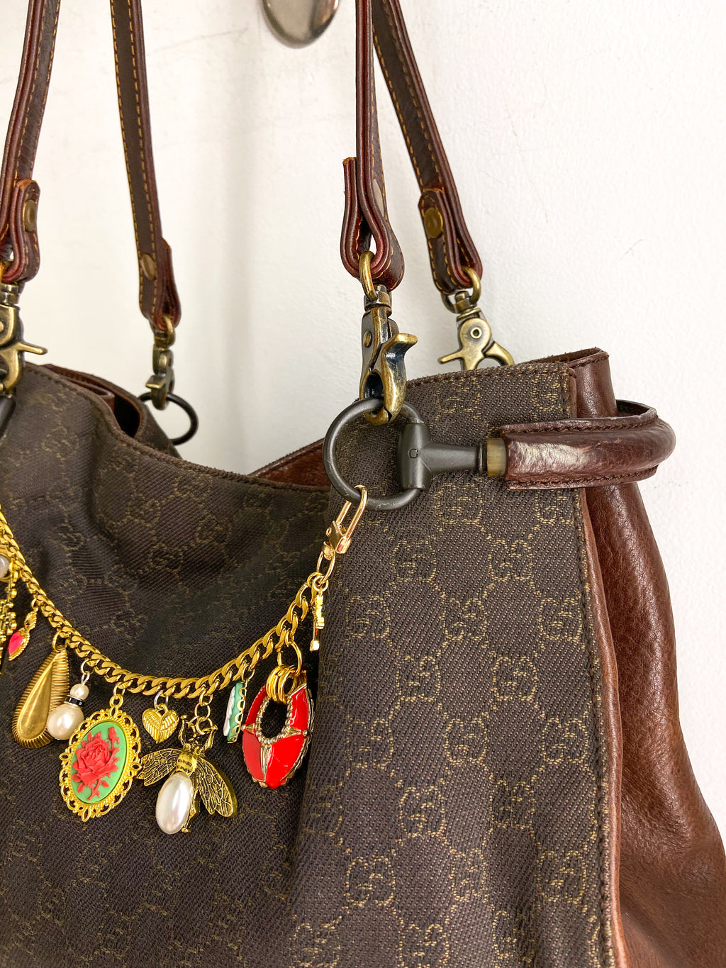 OOAK VINTAGE DARK BROWN GUCCI WITH CHARM BAG CHAIN