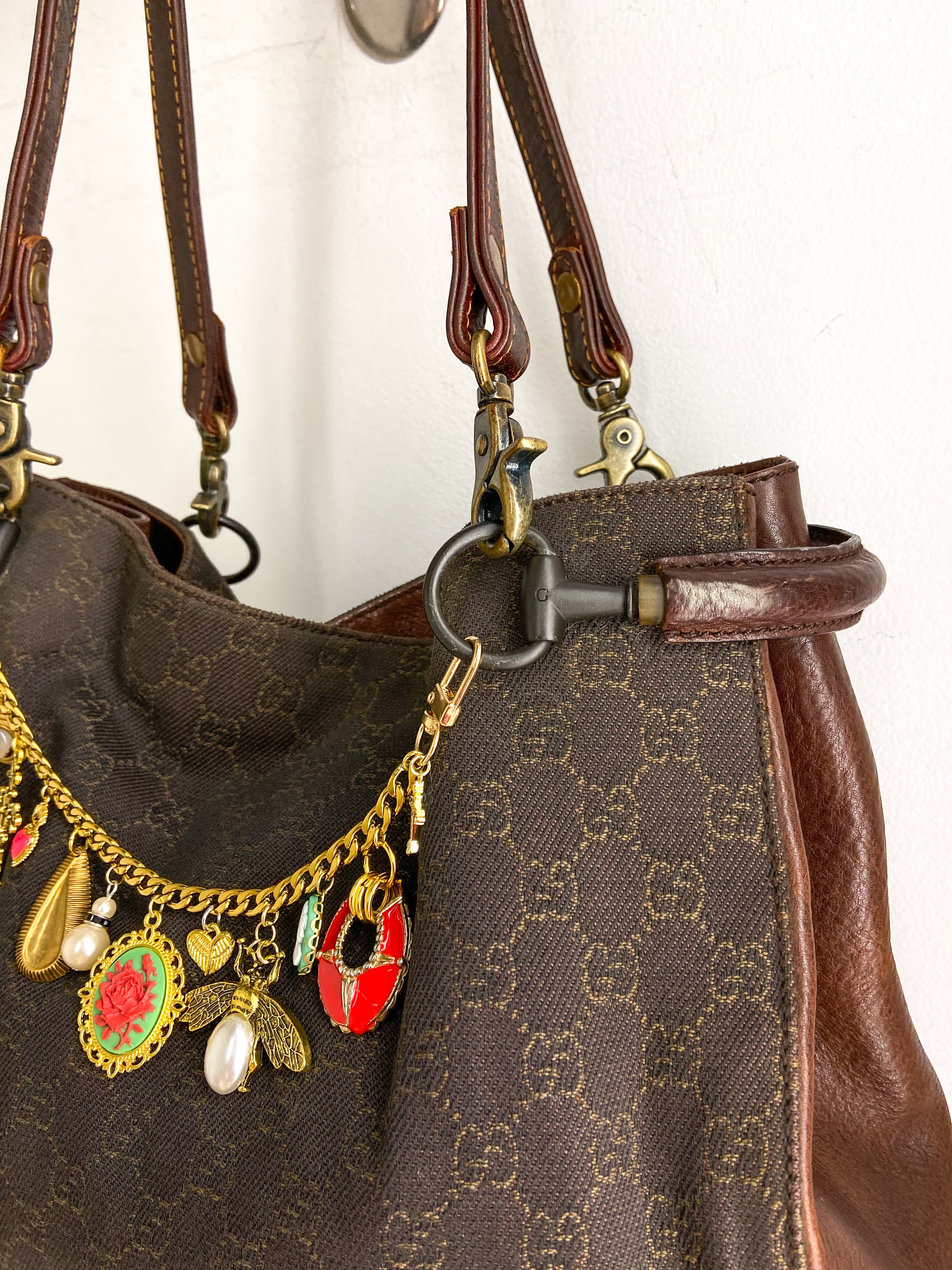 OOAK VINTAGE DARK BROWN GUCCI WITH CHARM BAG CHAIN