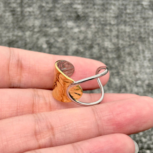 18K Gold Plated S.Steel Two Tone Half Hollow Ring