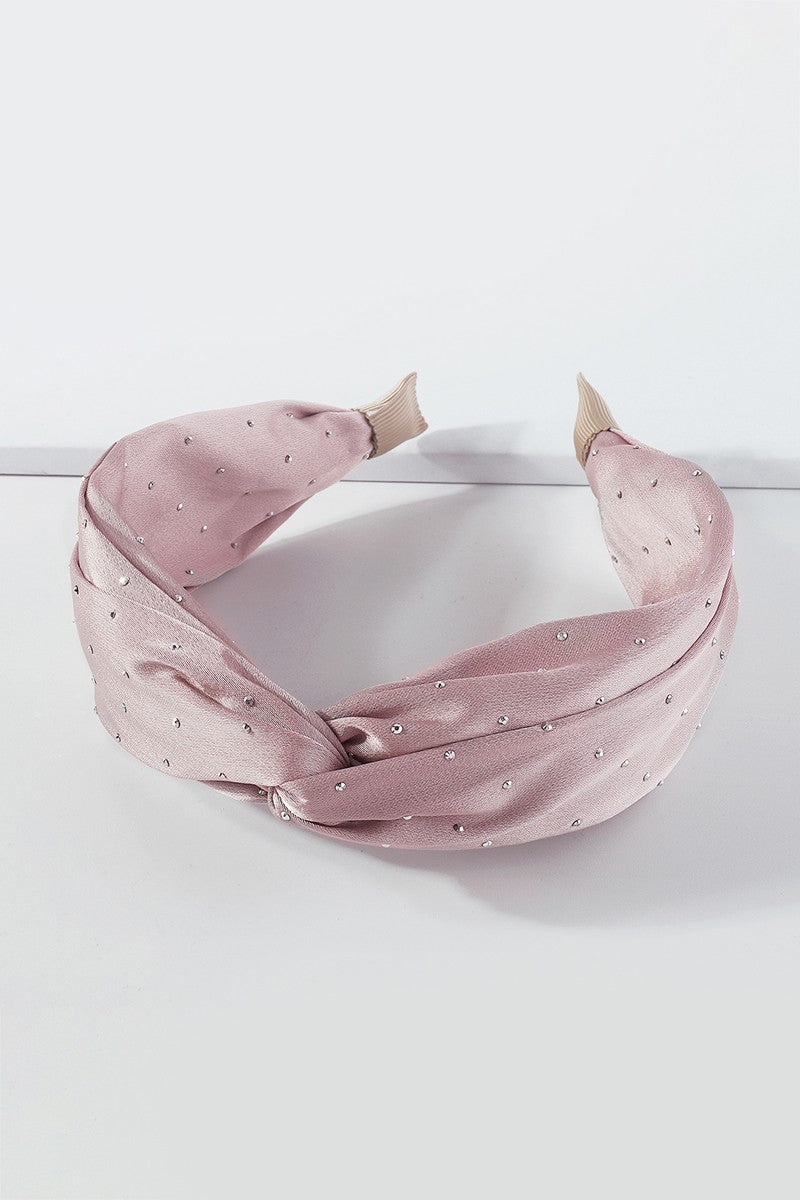 Tiny Rhinestones Satin Knotted Headband
