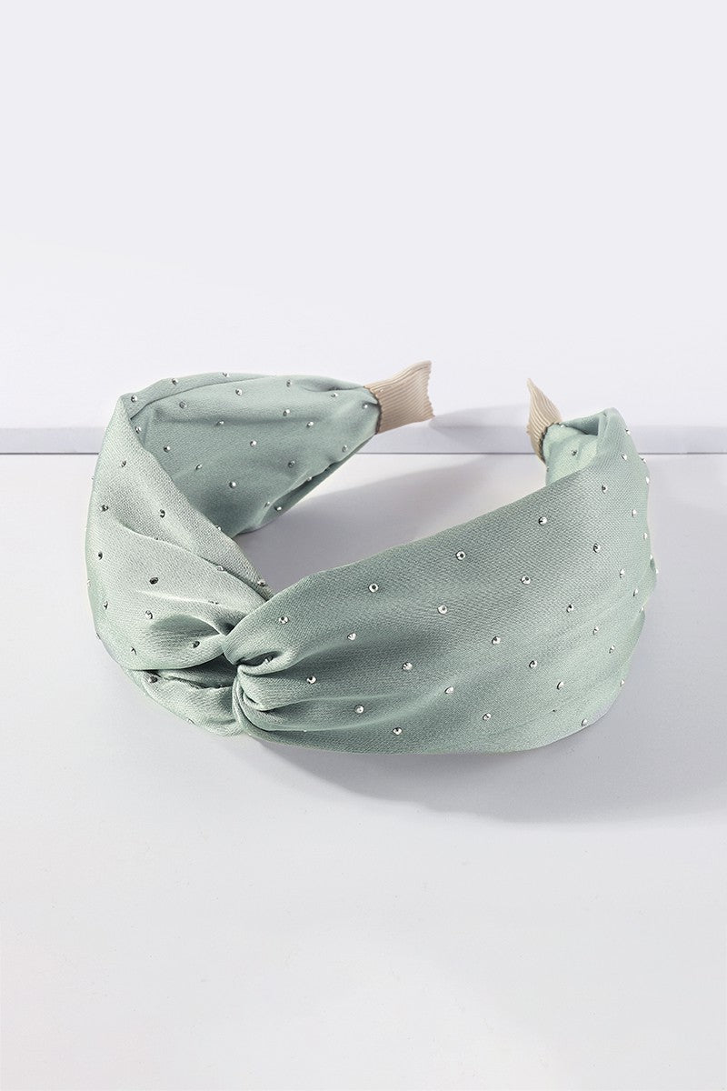 Tiny Rhinestones Satin Knotted Headband