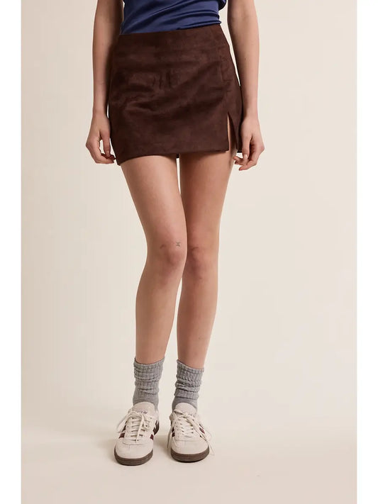 STM Suede Solid Color One-Side Slit Mini Skort