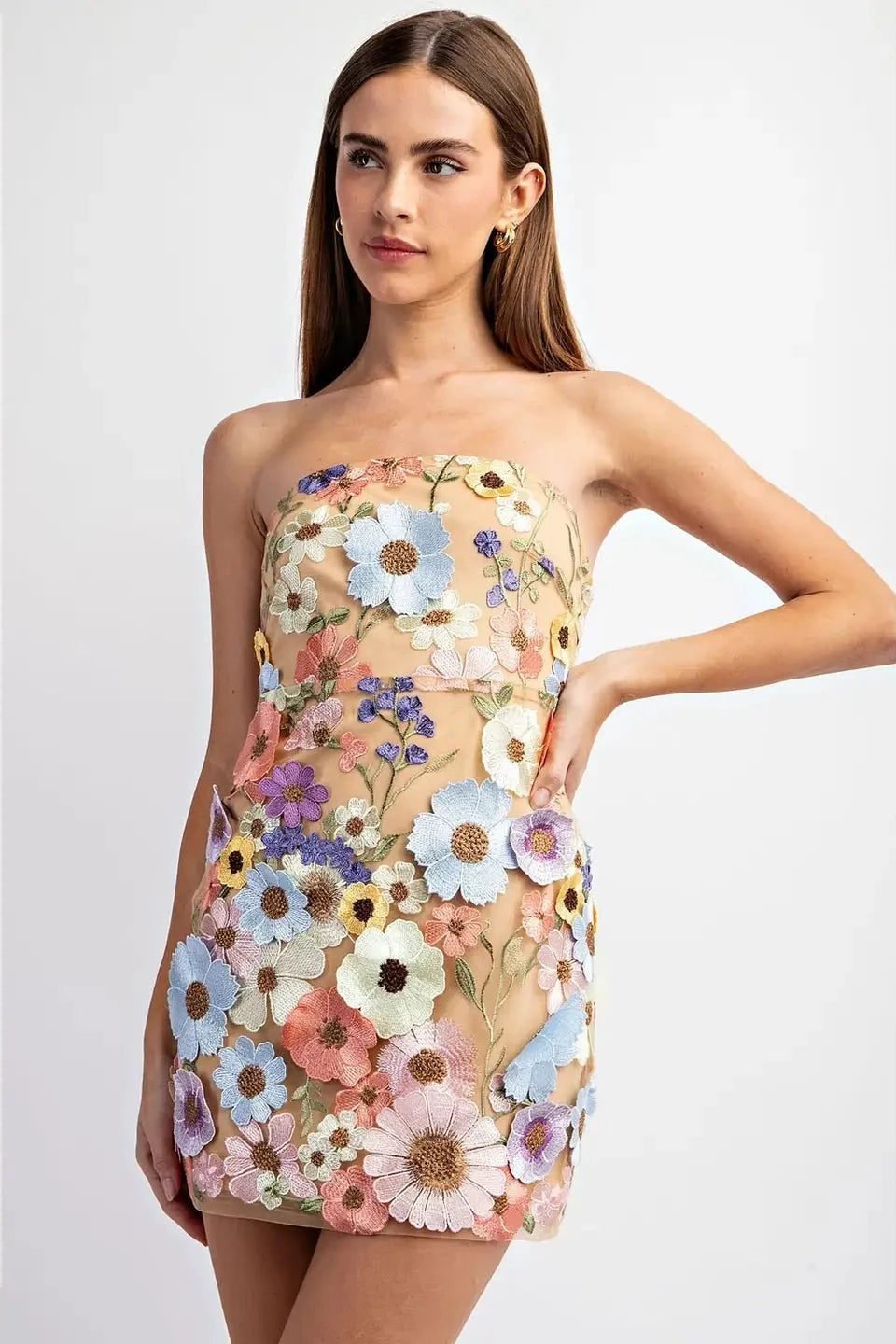 3d flower mini dress Flower 3D Embroidery Tube Mini Dress – Libby Story