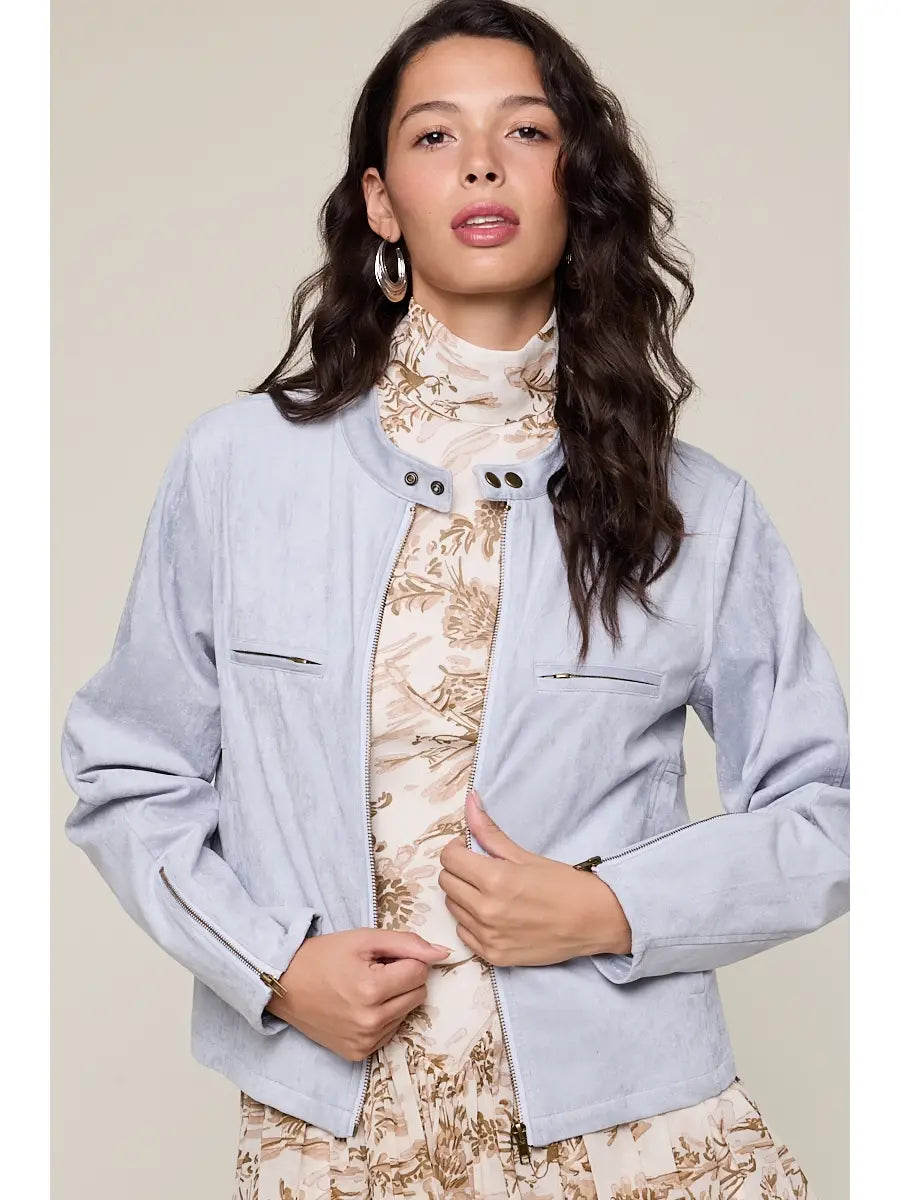 Suede Neck Buttons Casual Jacket