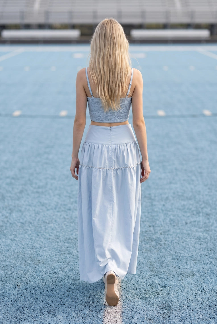 Silver Lace Trimmed Top & Skirt Set