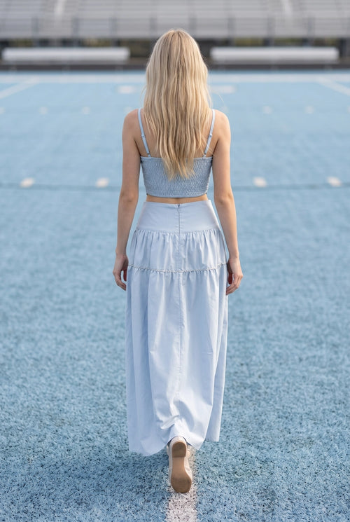 Silver Lace Trimmed Top & Skirt Set