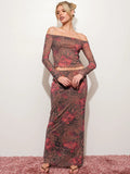 Floral Leopard Mesh Maxi Skirt