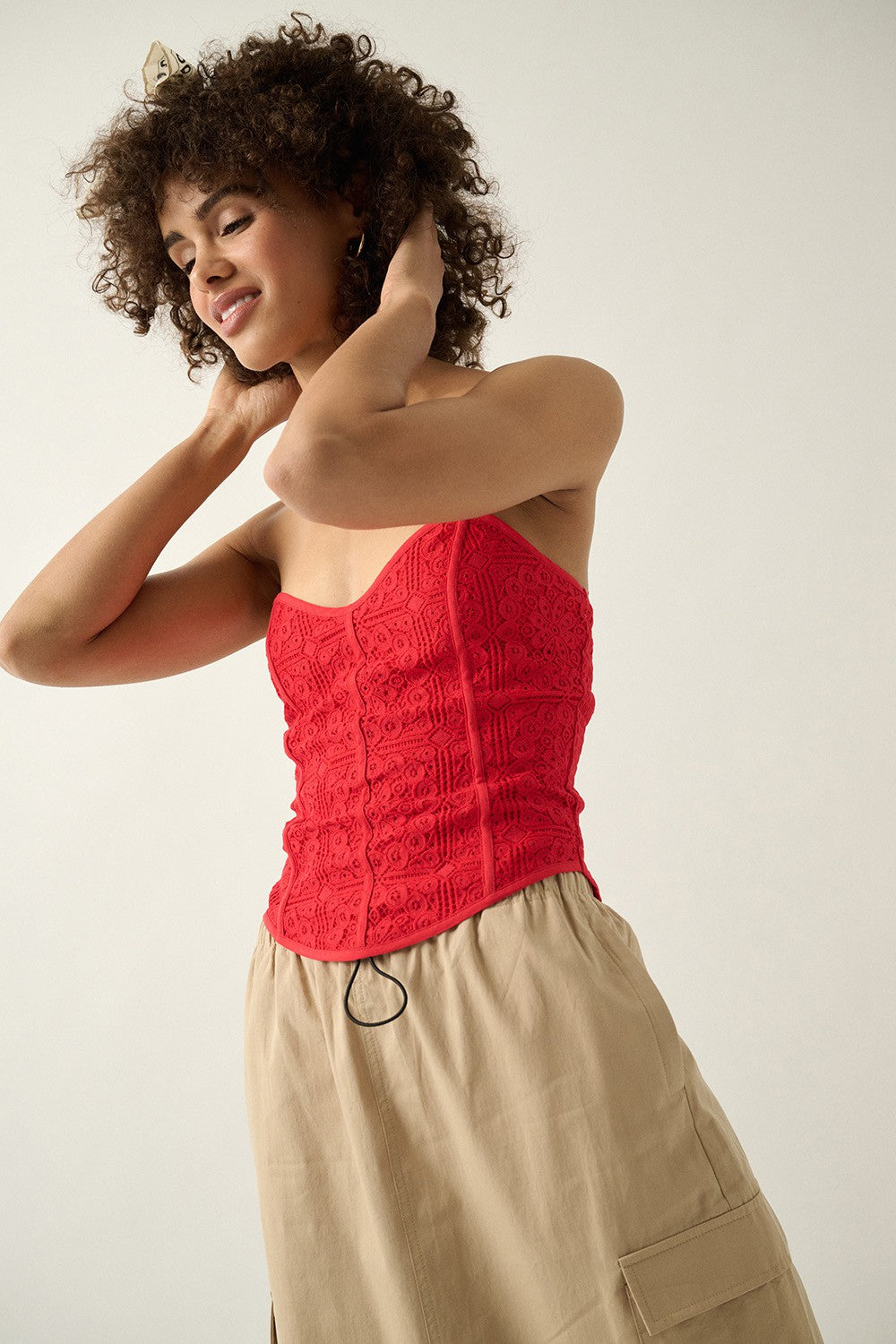Floral Lace Sweetheart Neckline Strapless Corset Top