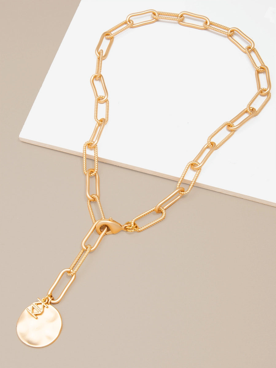 Zenzii Gold Paper Clip & Coin Medallion Necklace