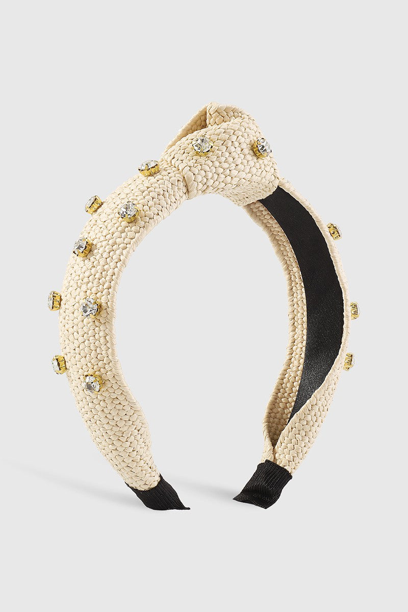 Raffia Rhinestone Topknot Headband