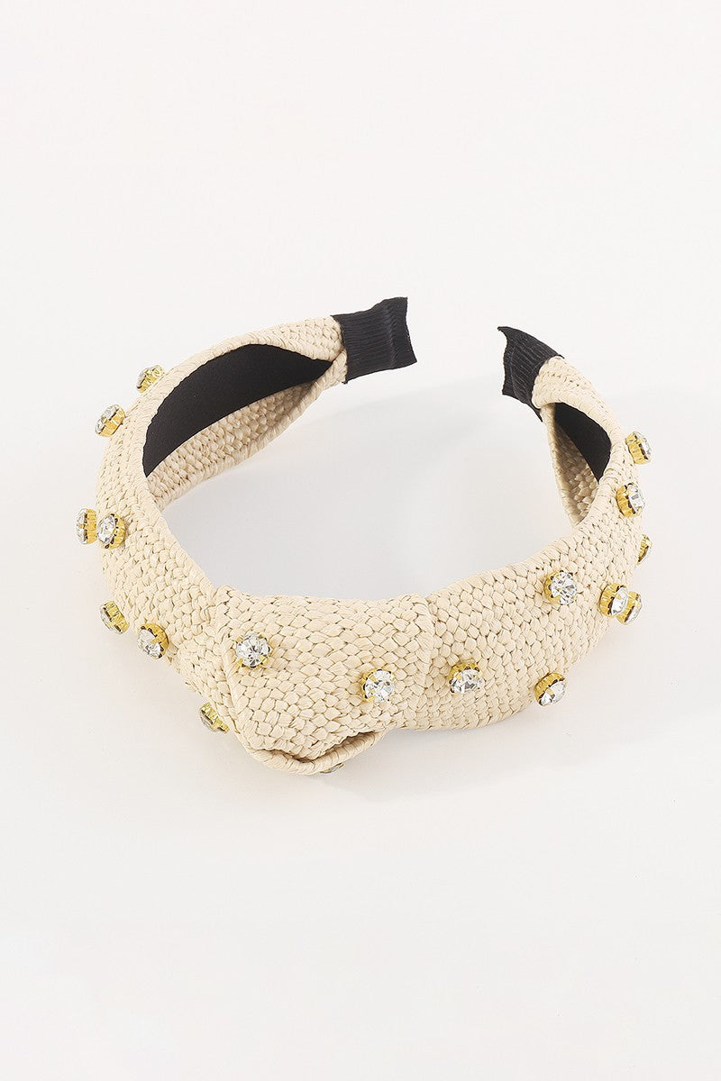 Raffia Rhinestone Topknot Headband