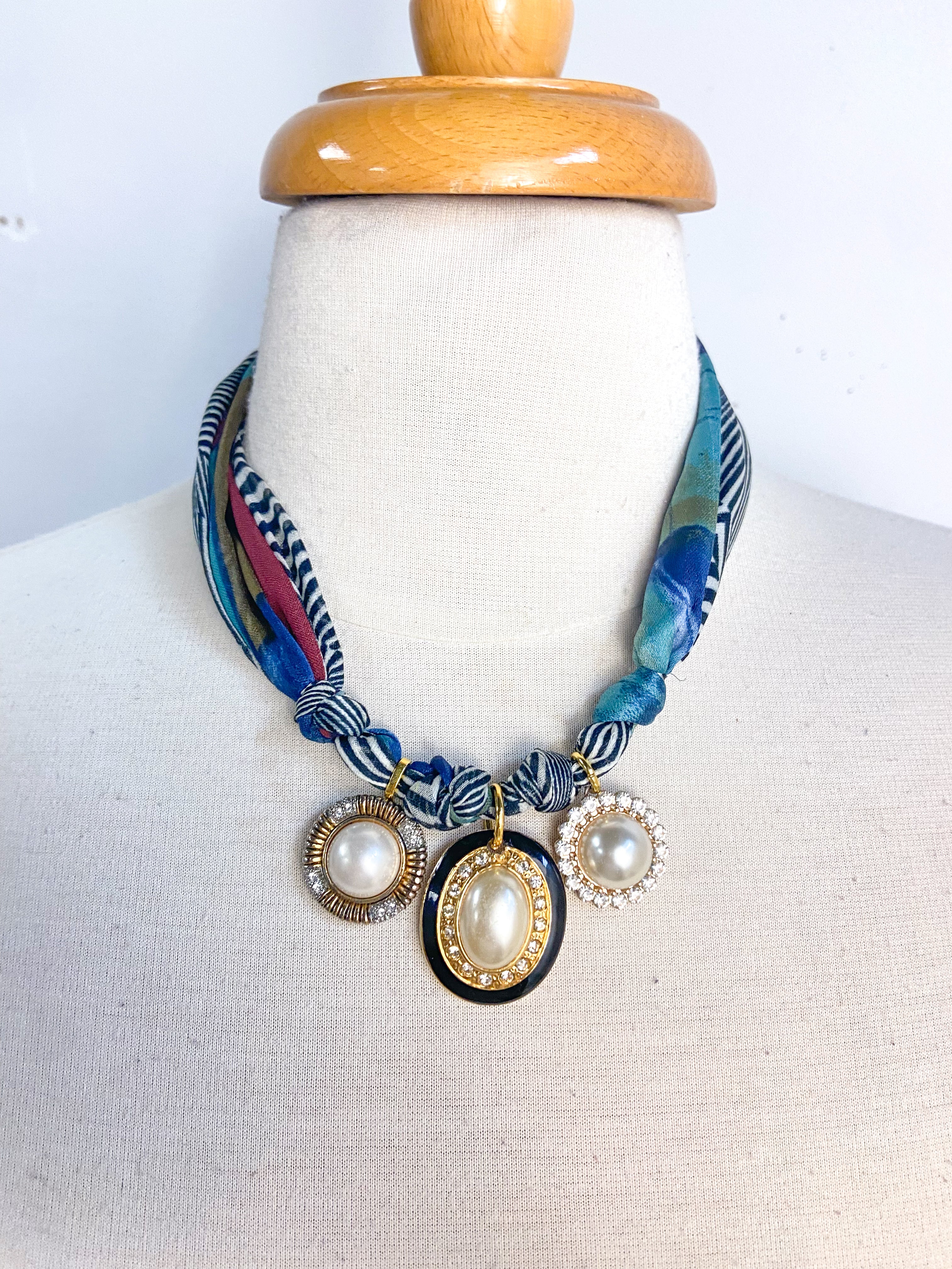OOAK VIntage Pearl Earring Scarf Necklace