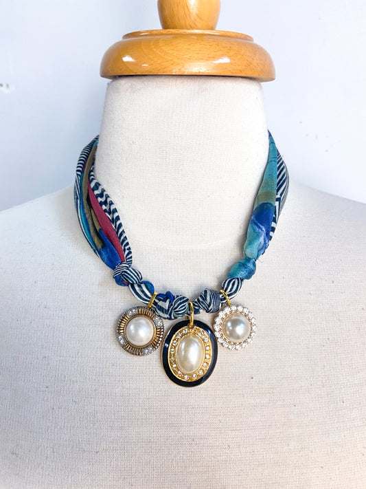 OOAK VIntage Pearl Earring Scarf Necklace