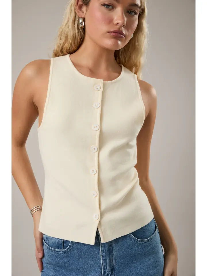 Sleeveless Button Down Sweater Tank