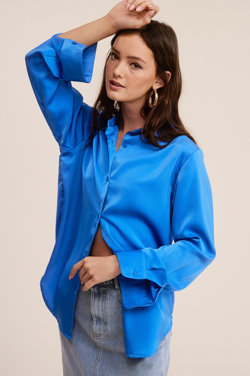 Paris Silky Button Down Top