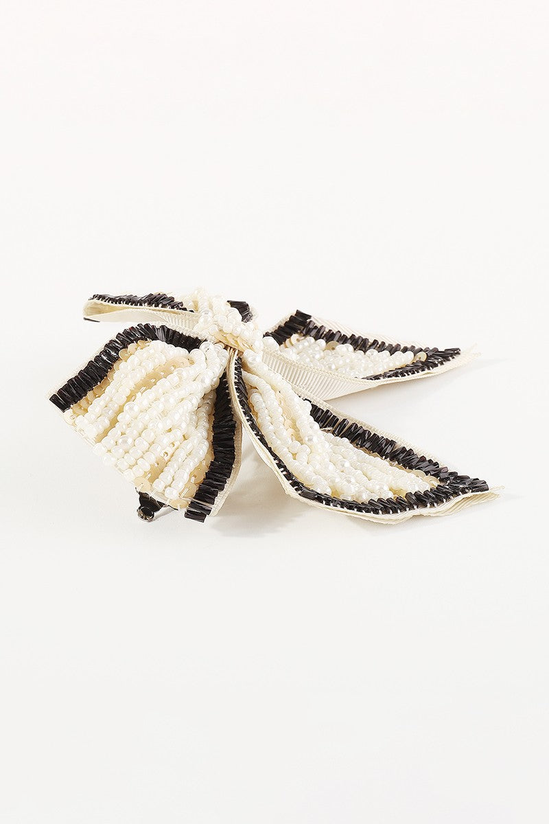 Fancy Bow Knot w/ Pearl Beads Hair Clip Barrette