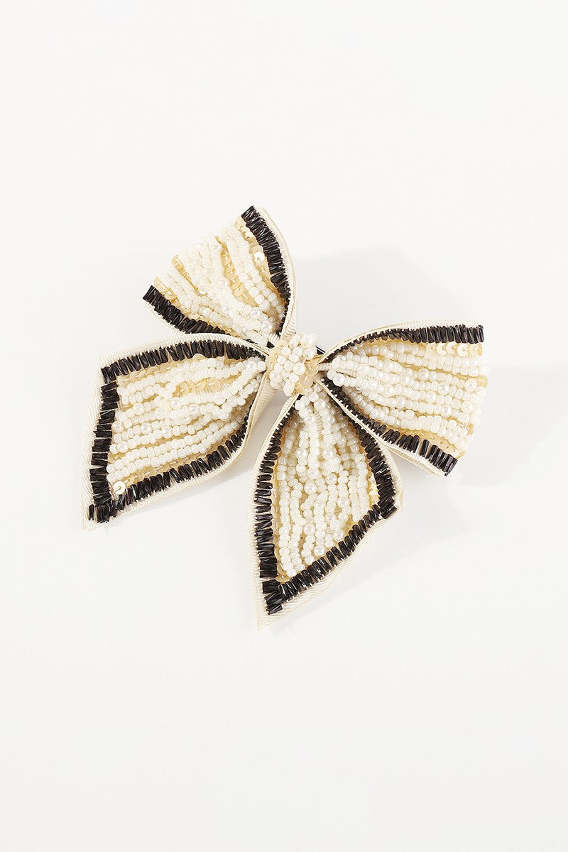 Fancy Bow Knot w/ Pearl Beads Hair Clip Barrette