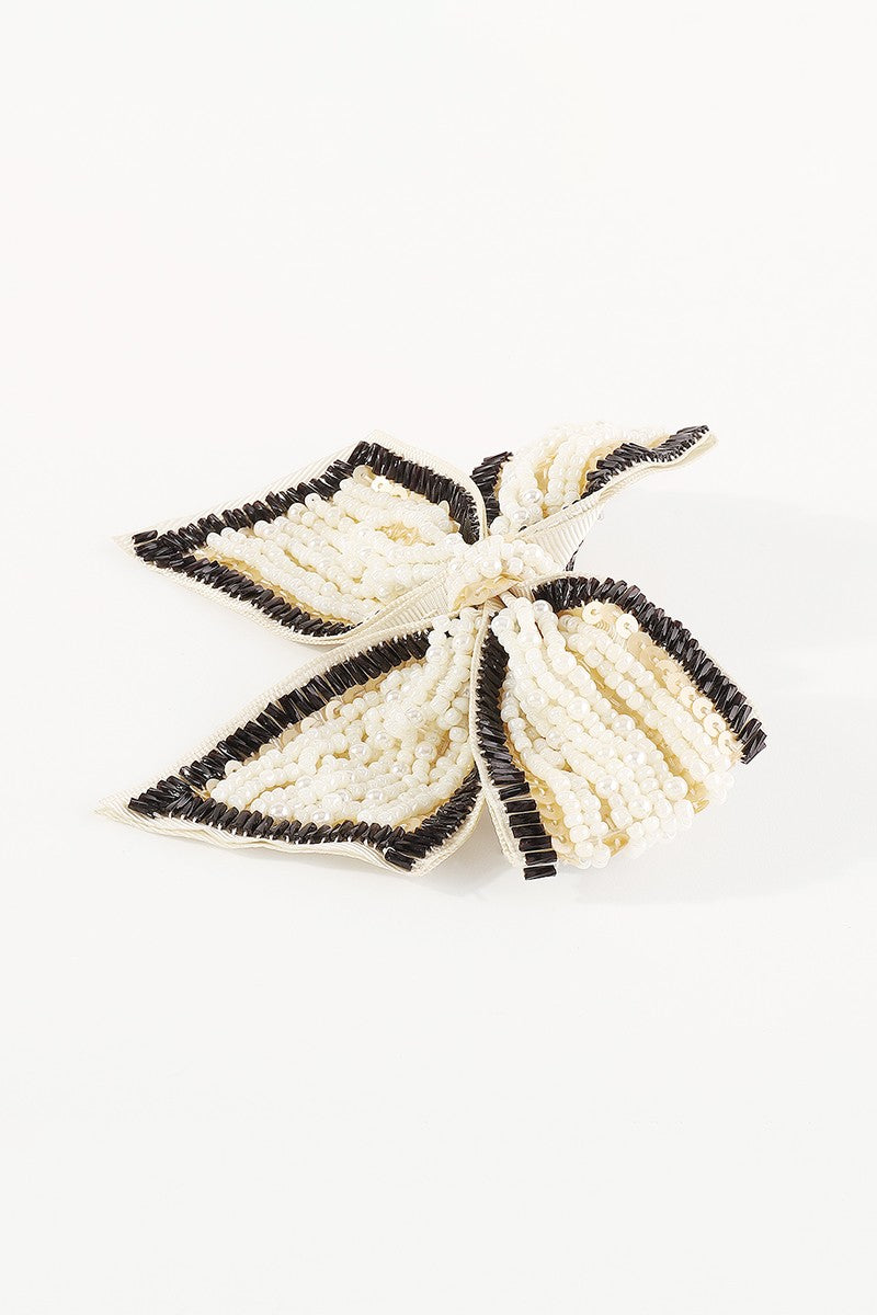 Fancy Bow Knot w/ Pearl Beads Hair Clip Barrette