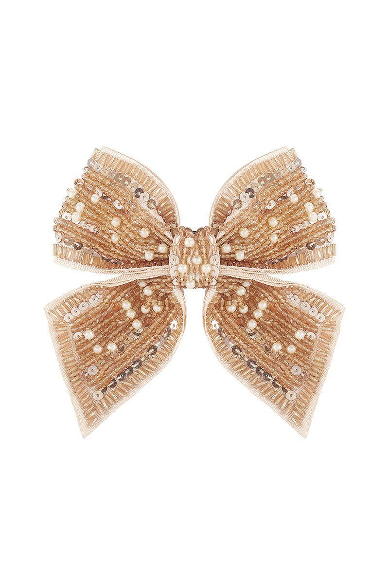 Fancy Bow Knot w/ Pearl Beads Hair Clip Barrette