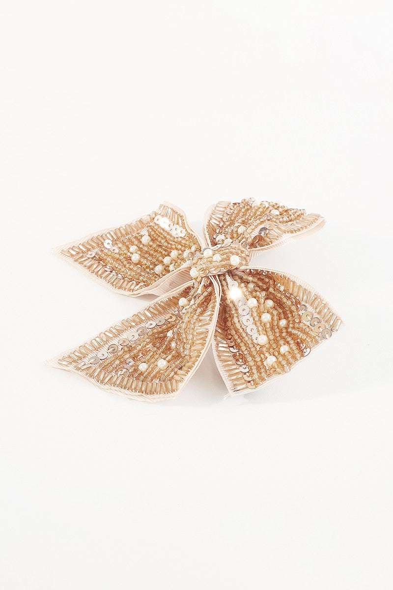 Fancy Bow Knot w/ Pearl Beads Hair Clip Barrette