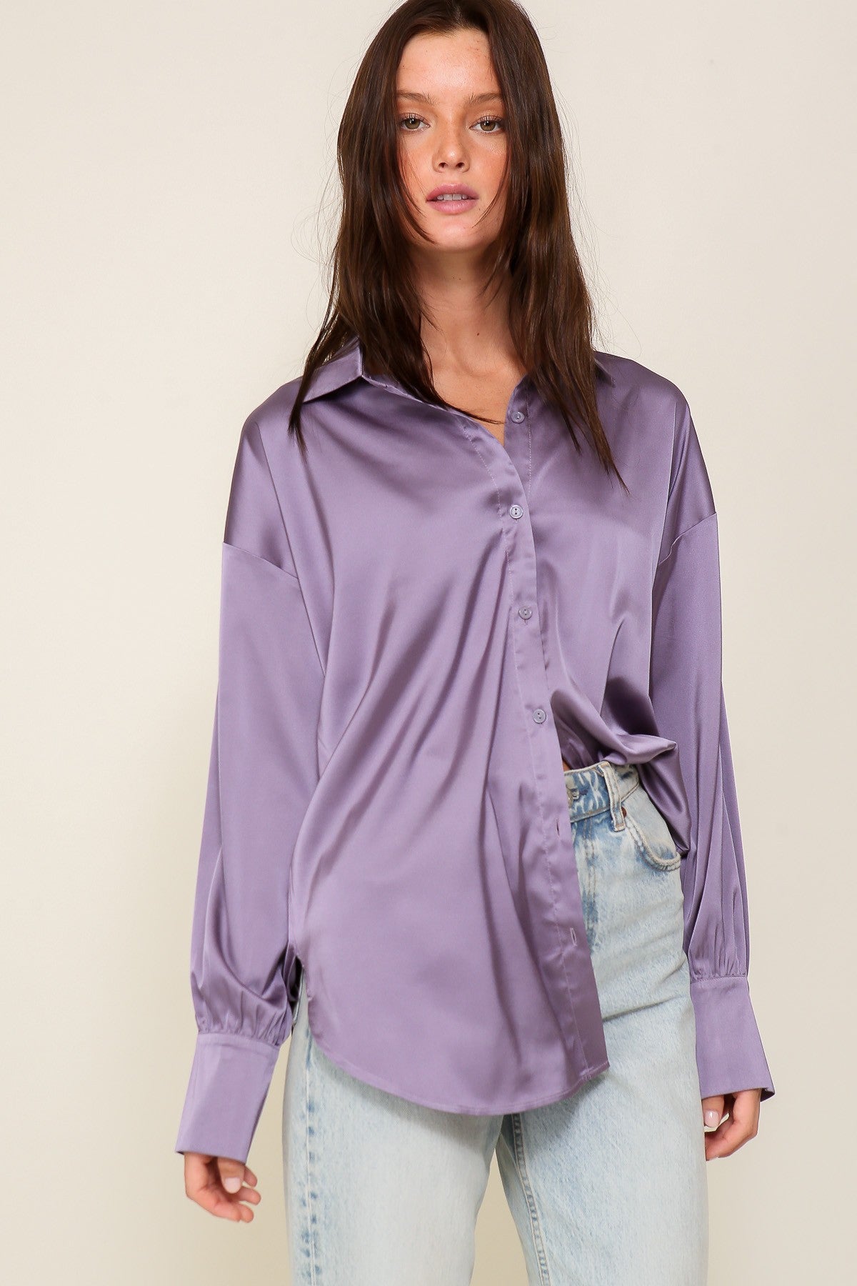 Enya Button Down Satin Oversized Top