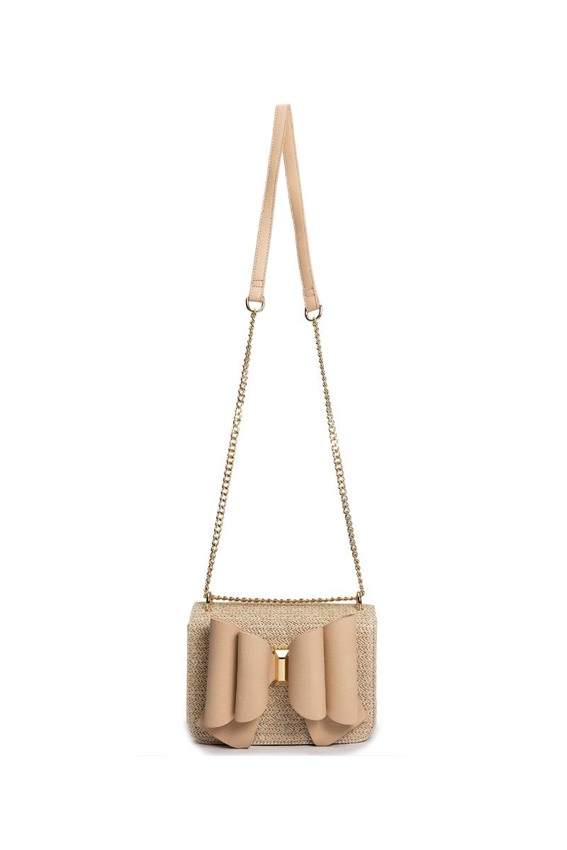 Honey Straw Bowtie Crossbody Purse