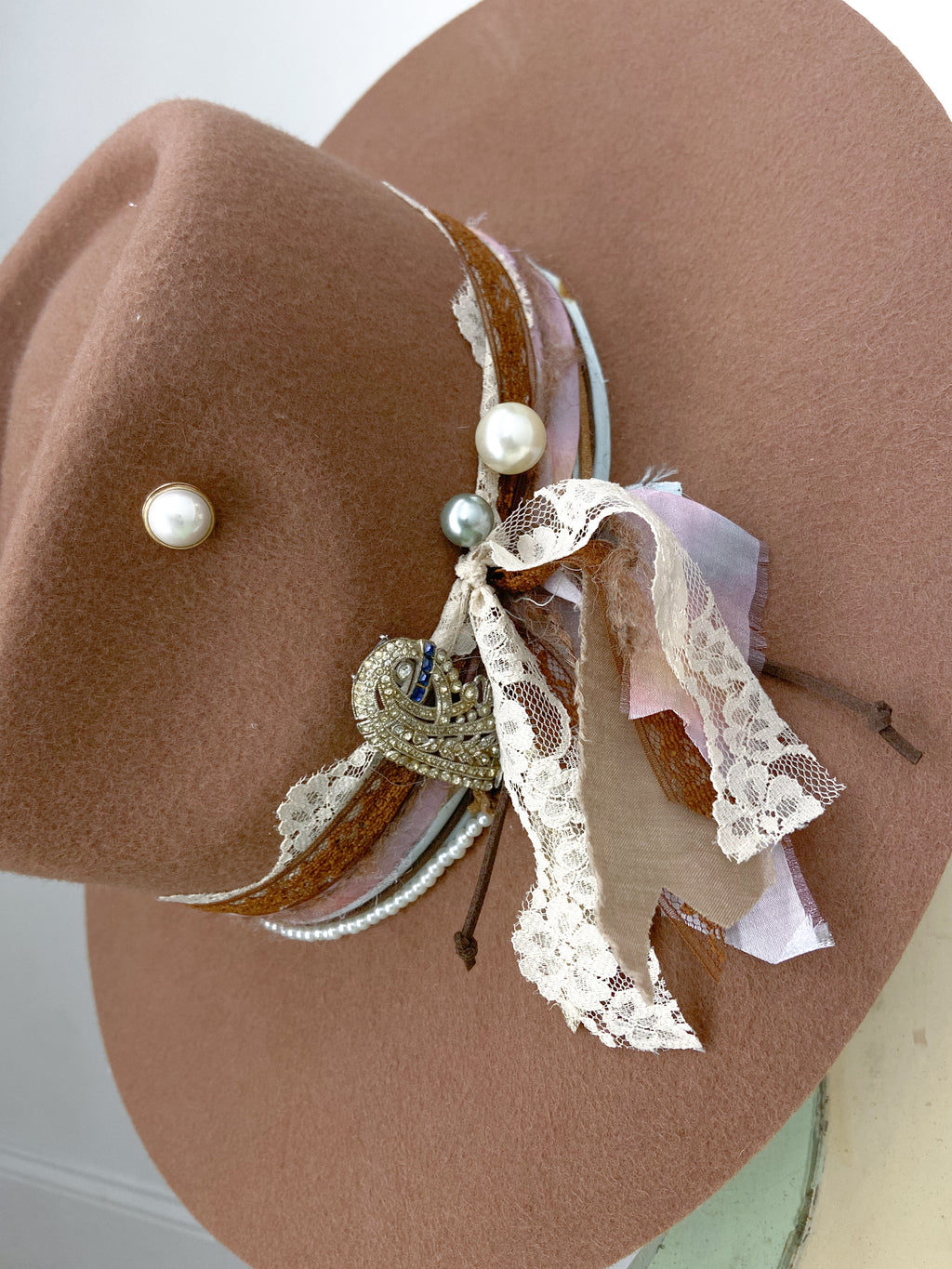 OOAK 100% Wool Stiff Bring Shoe Clip Hat