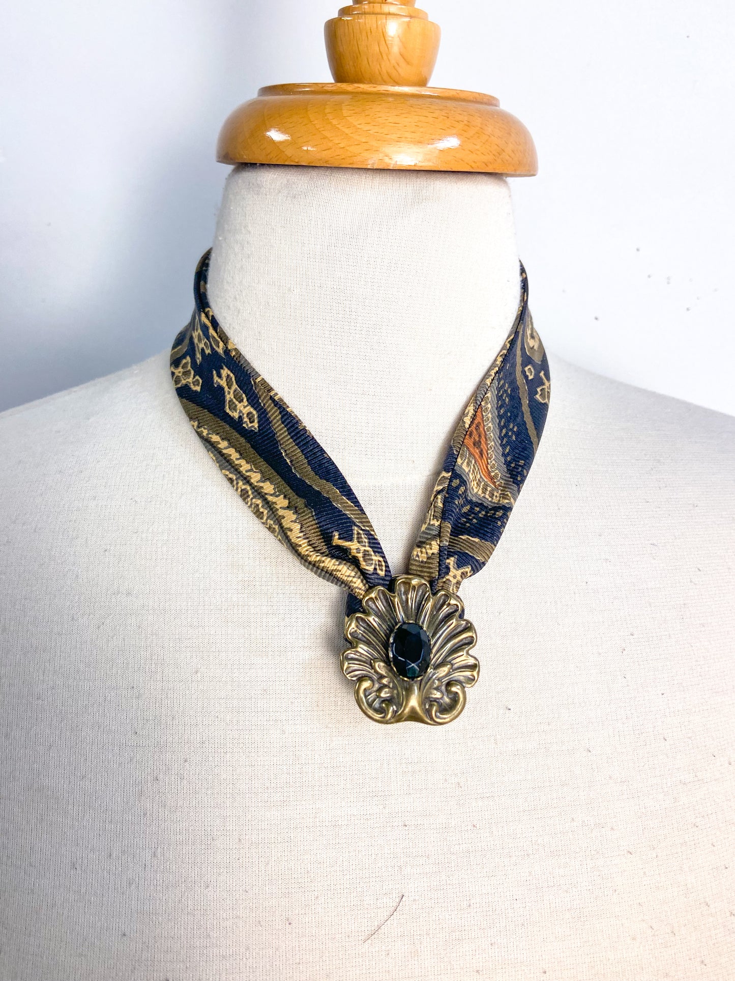 OOAK Silk Scarf and Vintage Clip Necklace