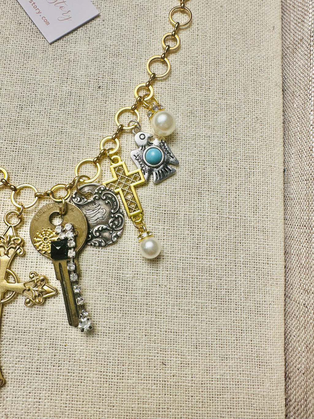 OOAK Cross & Key Charm Necklace