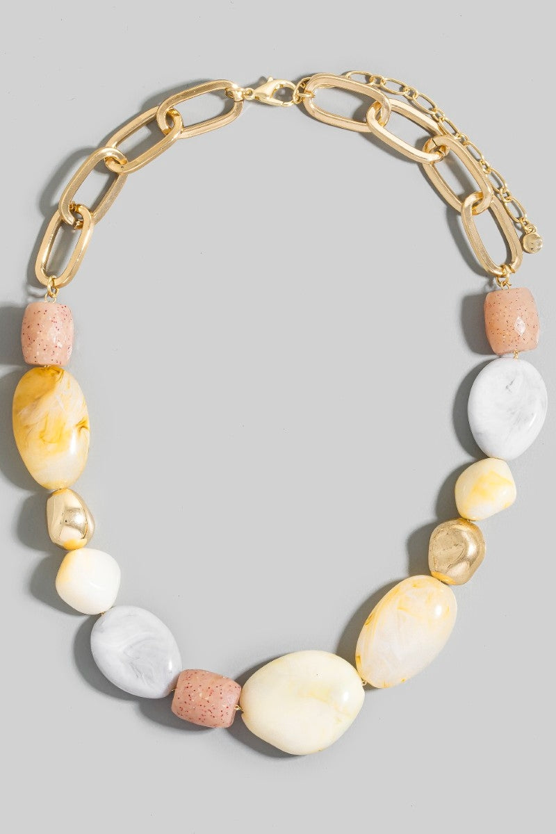 Chunky Acrylic And Metallic Beads Chain Necklace