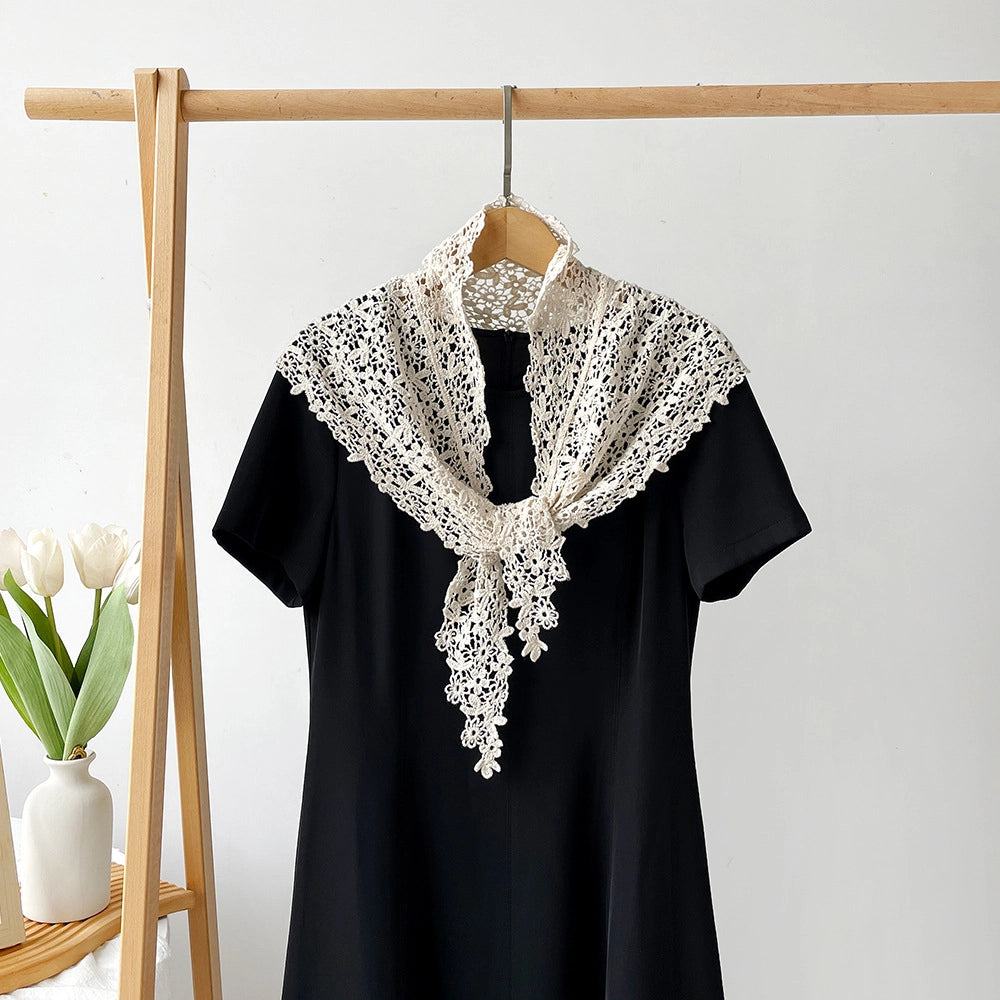 Cut Out Lace Crocheted Triangular Scarf