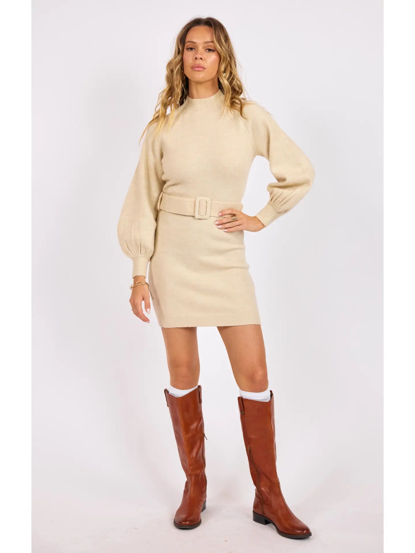 Sage the Label Maeve Belted Long Sleeve Sweater Dress
