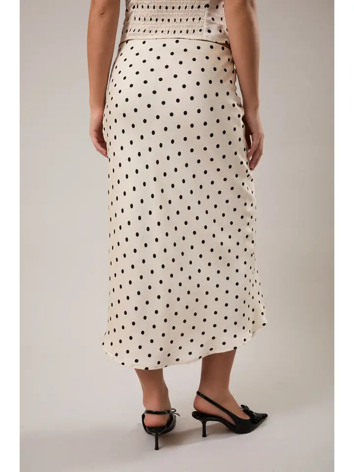 Polka Dot Mid Rise Maxi Skirt