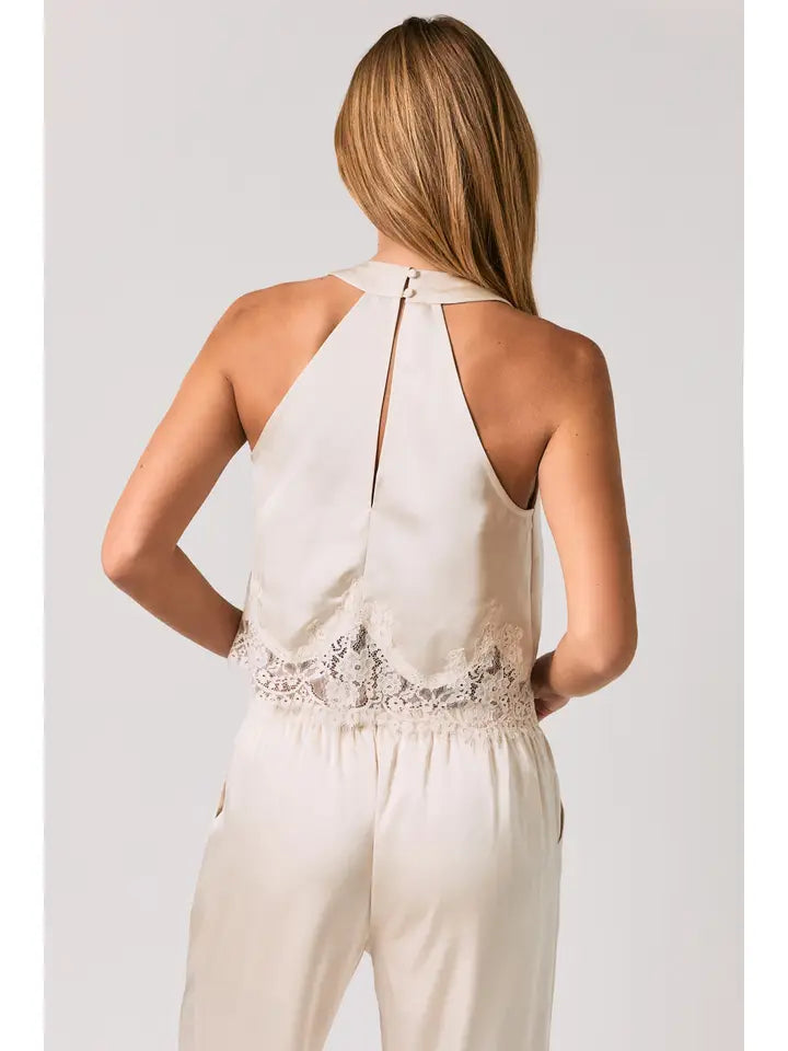 Halter Neck Lace Trim Detail Sleeveless Top