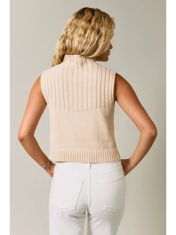 Mock Neck Sleeveless Knit Sweater Top