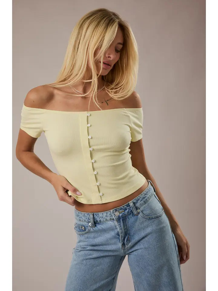Off Shoulder Short Sleeve Buttoned Top