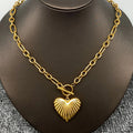 18K Golden Ss Heart Charm Ot Buckle Chain Necklace
