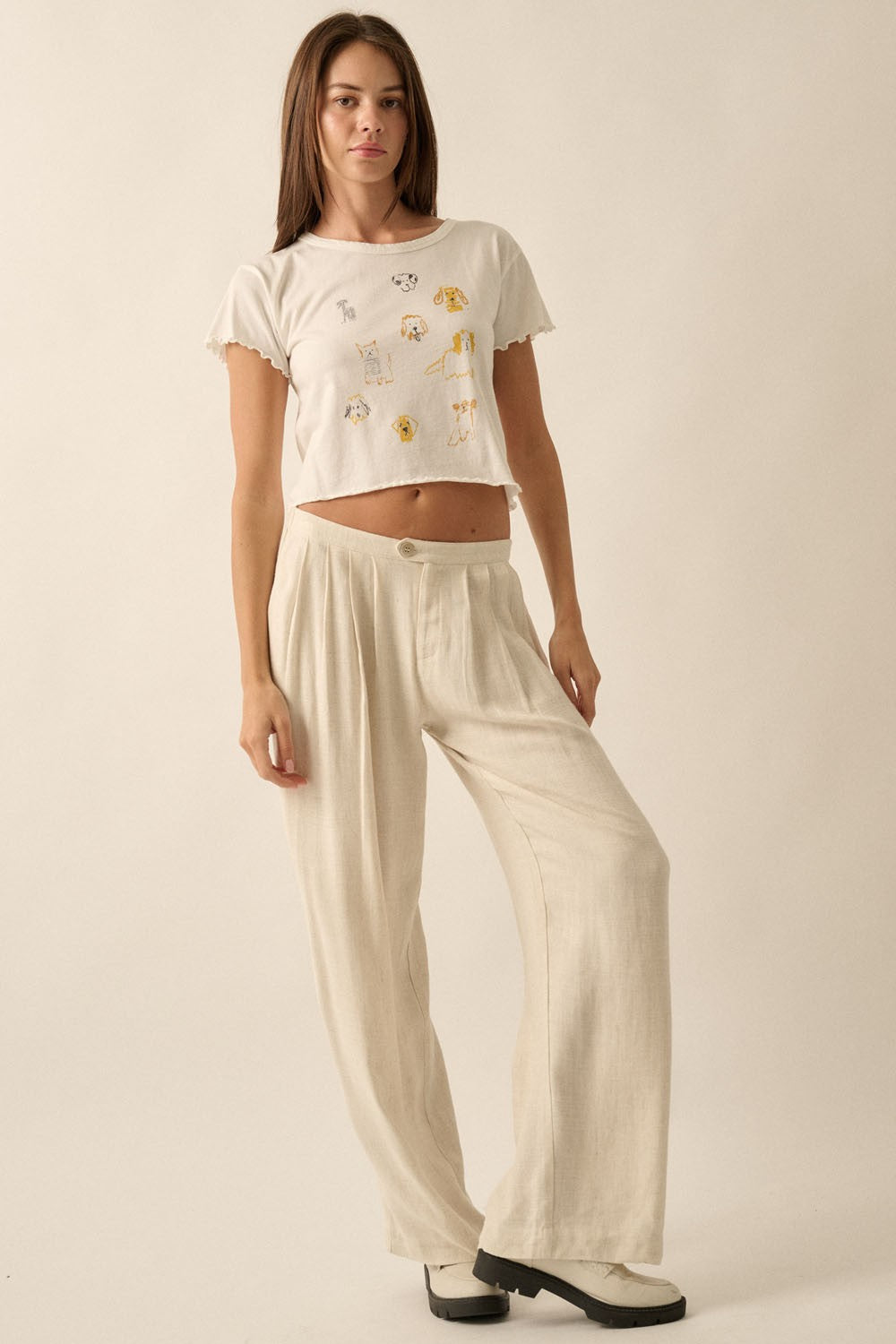 Doodle Dogs Cropped Lettuce-Edge Tee