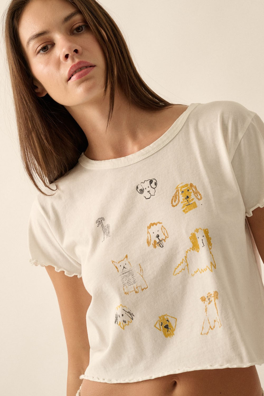 Doodle Dogs Cropped Lettuce-Edge Tee