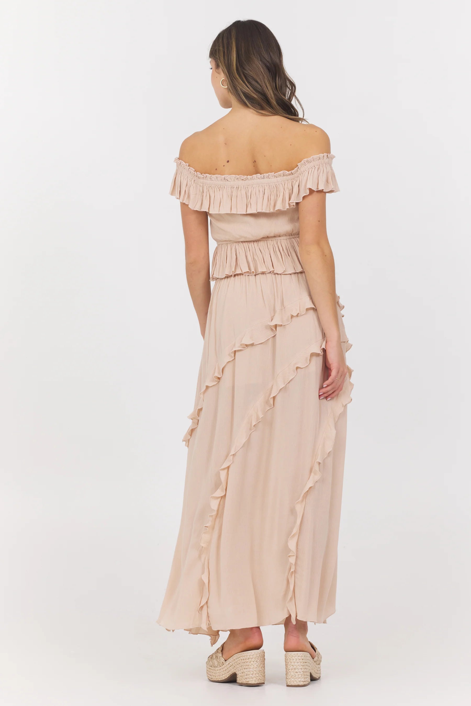 Champagne Toast Ruffle Off Shoulder Top