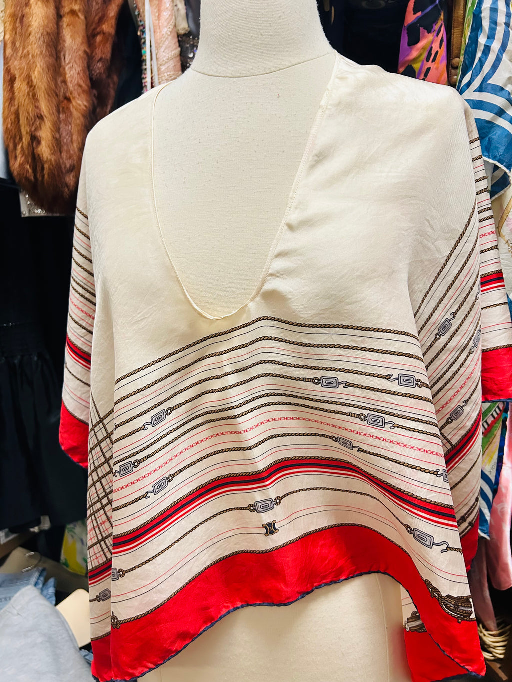 OOAK Upcycled VIntage Rope Print Celine Silk Scarf Poncho