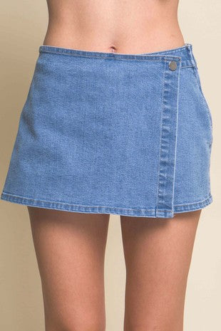 Denim Snap-On Button Skort