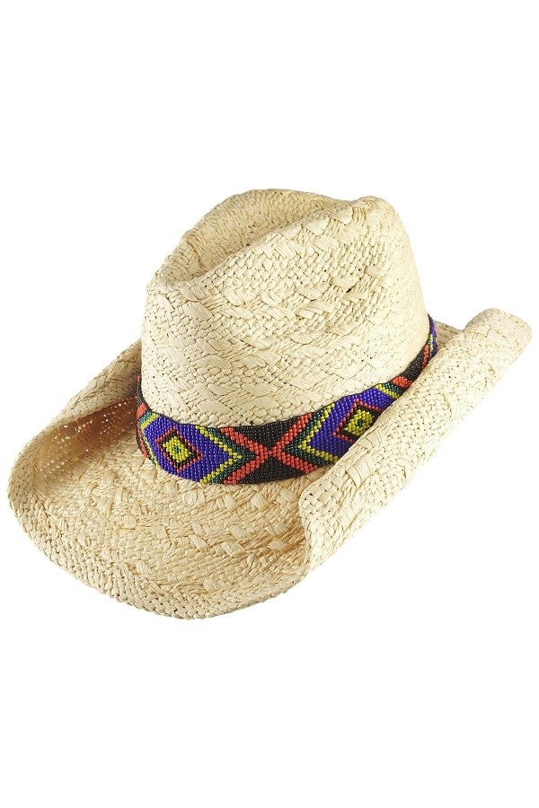 Tribal Beaded Band Crushable Cowboy Hat