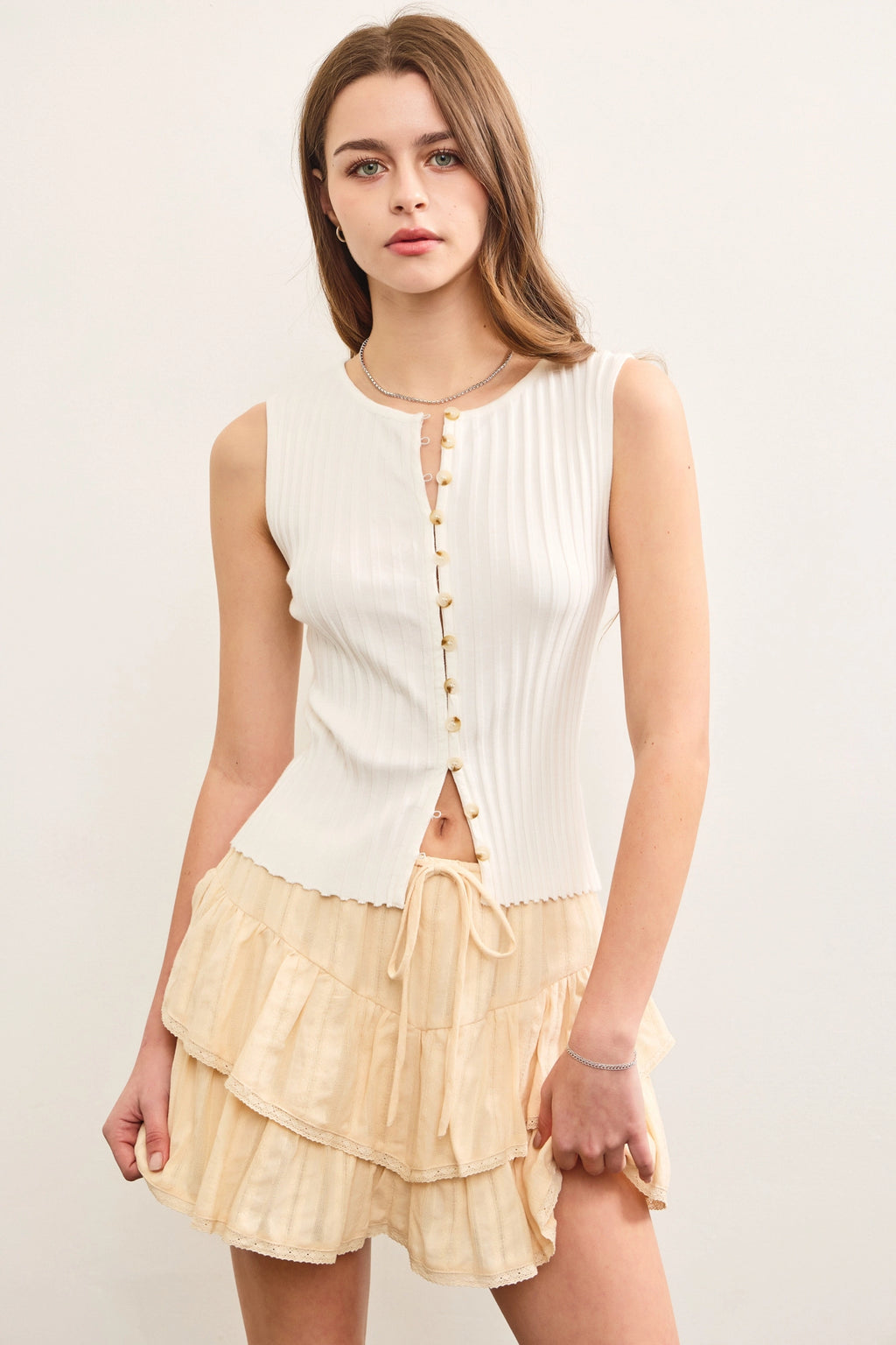 Button Closure Sleeveless Top